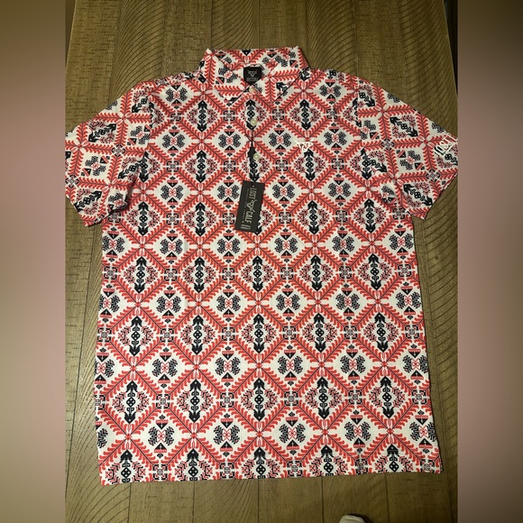 Stylish Red and Black Geometric Men's Polo - Picture 1 of 2